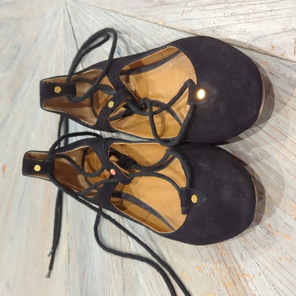 Chloe foster 36 Ballet Ballerina Flat Suede Black Leather Lace Up Shoes - Picture 3 of 7